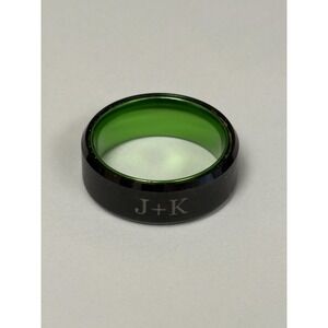 Black Green Comfort Fit Band Ring J+K Etched Unisex Fashion Jewelry Statement